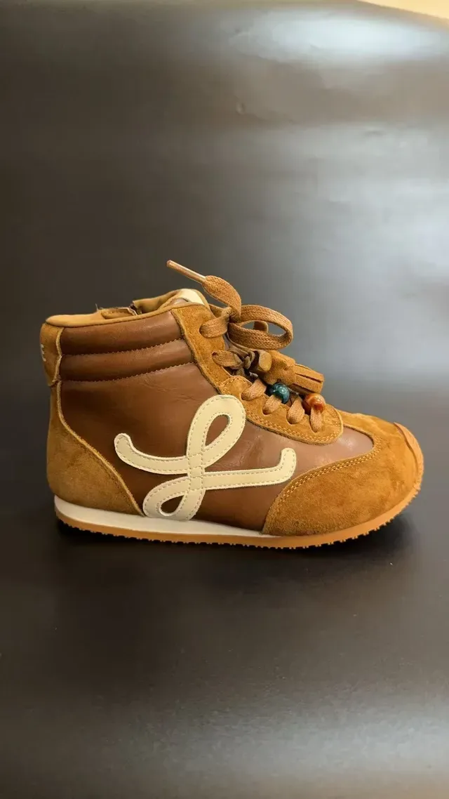 Brown Beige High-Top Mixed-Material Sneakers 3