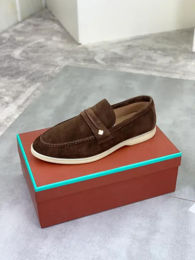 Brown Beige Suede Upper Contrast Stitching Loafer 3