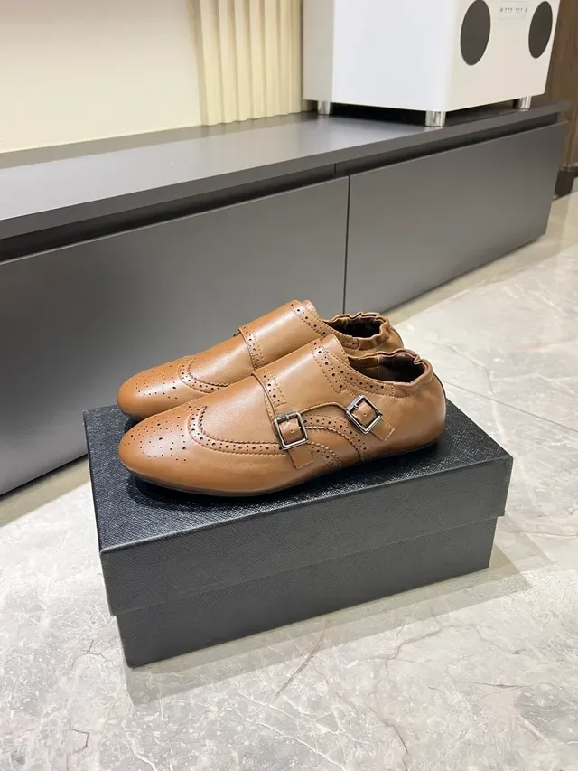 Brown Black Brogue-Perforated Strap Monk Shoes 4