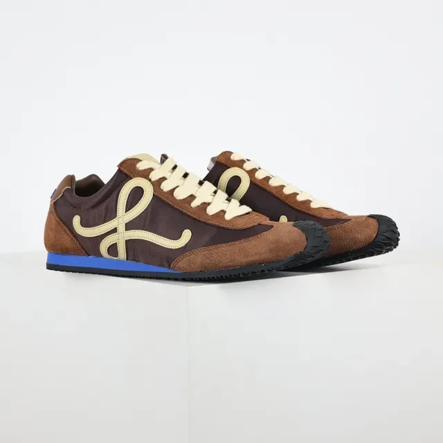 Brown Blue Mixed-Material Upper Contrasting Side Logo Sneakers 3