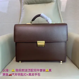 棕金结构纹理皮革矩形搭扣手提袋