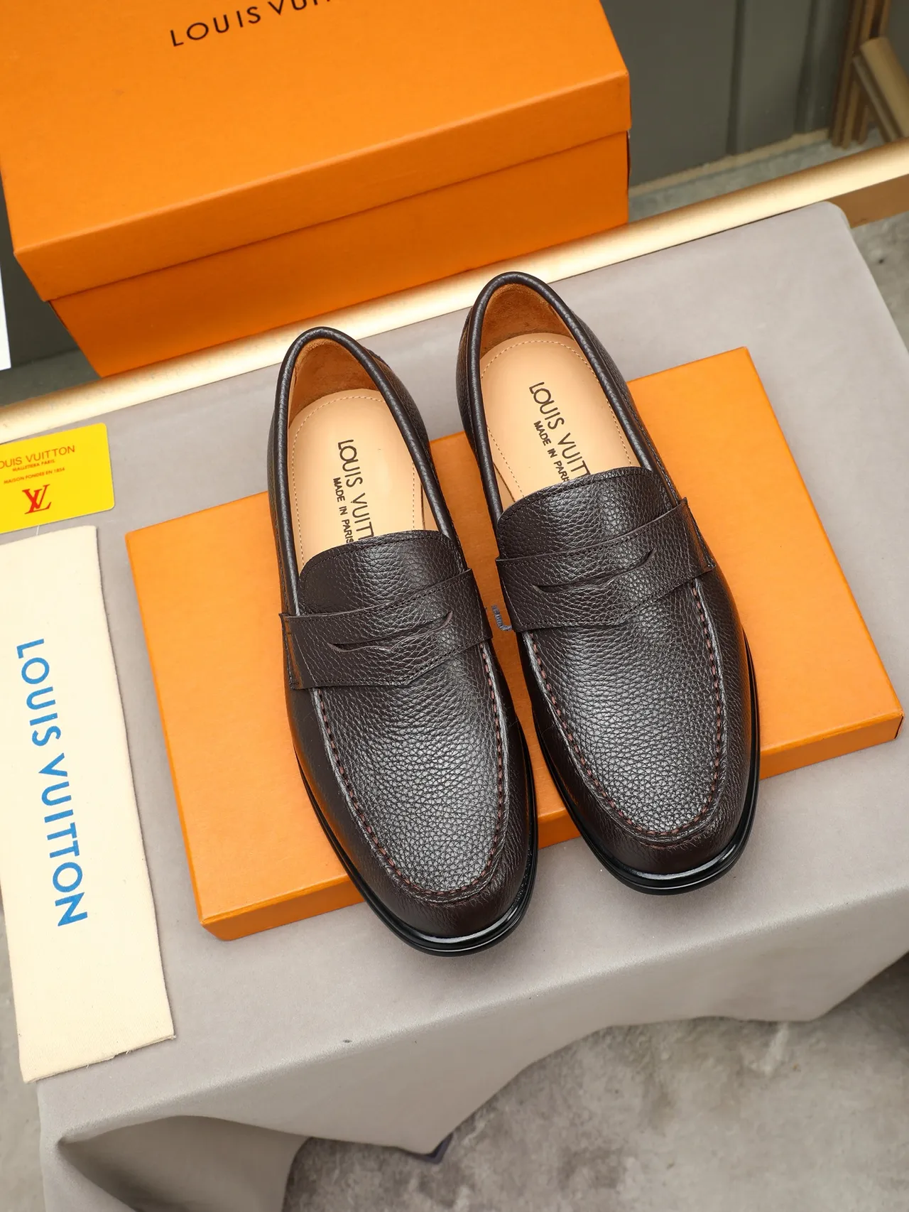 Brown Pebbled Leather Penny Strap Loafer 2