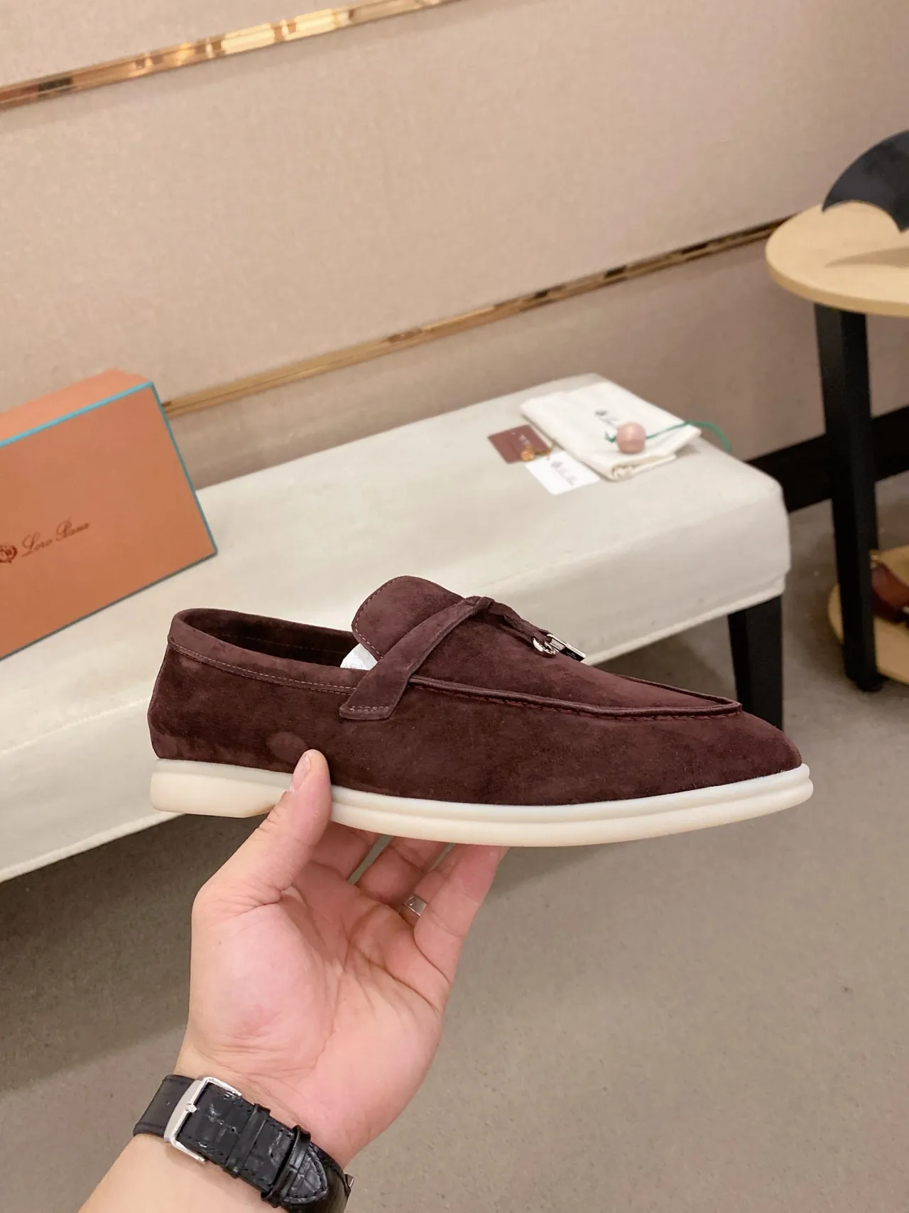 Brown White Suede Upper Contrast Sole Loafer 4