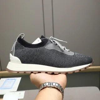 Brunello Cucinelli Black Gray Knit Upper Sock-Fit Collar Sneakers
