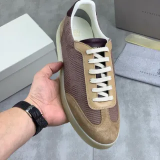 Brunello Cucinelli حذاء رياضي أسلوب حياة بني وبيج من الصوف المحبوك المخملي