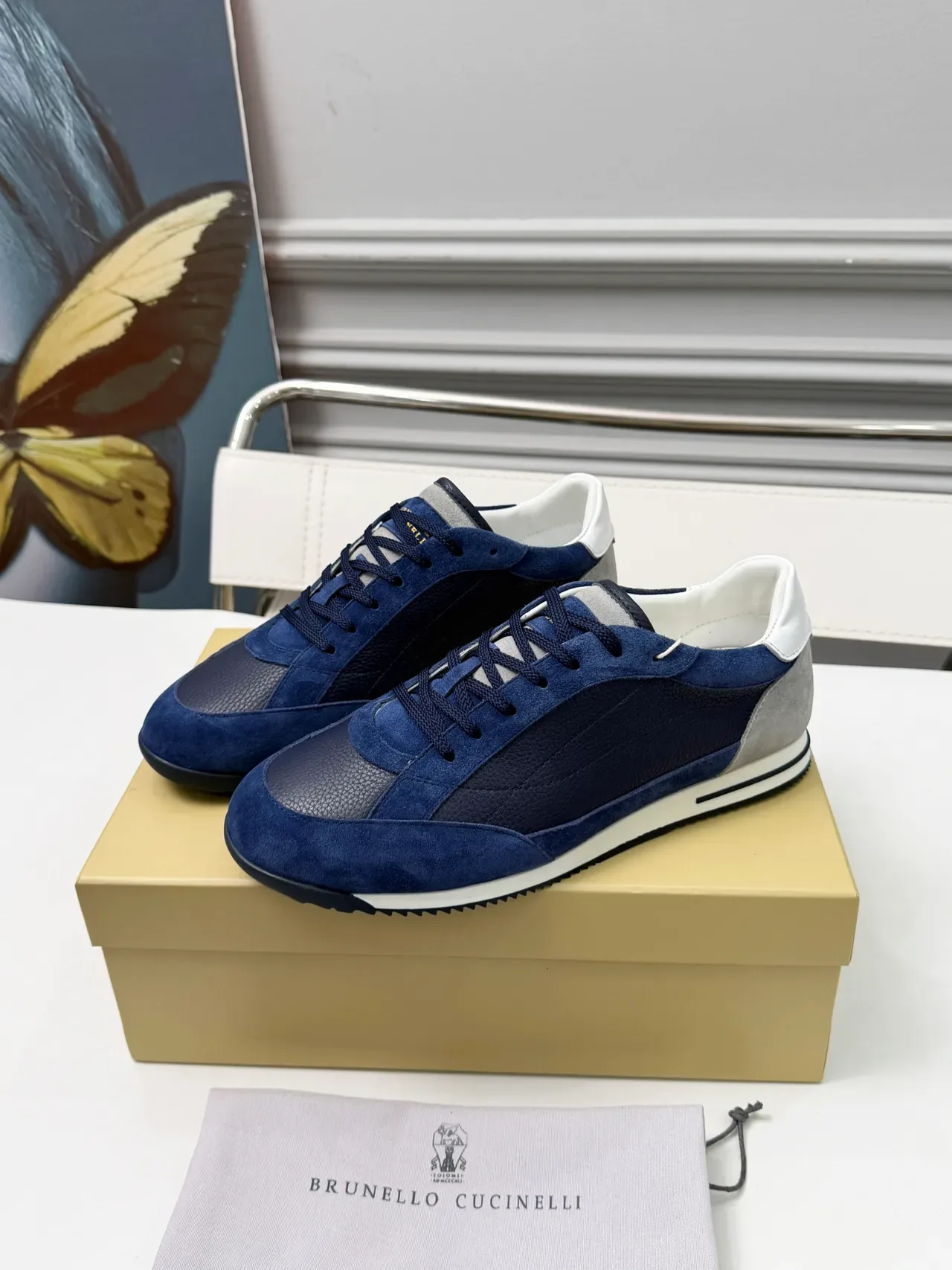 Brunello Cucinelli Navy and Gray Suede Leather Lifestyle Sneakers 4