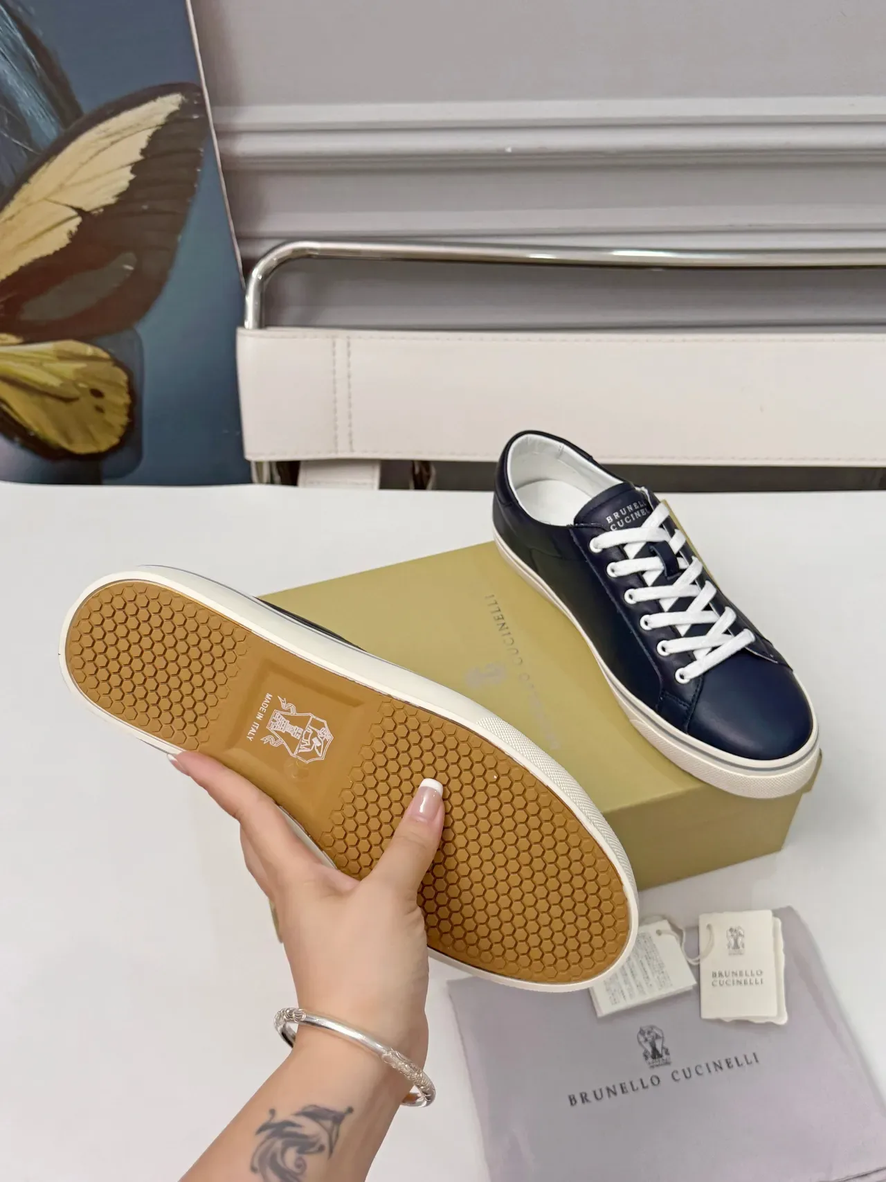 Brunello Cucinelli Navy Leather Low-Top Lifestyle Sneakers 2