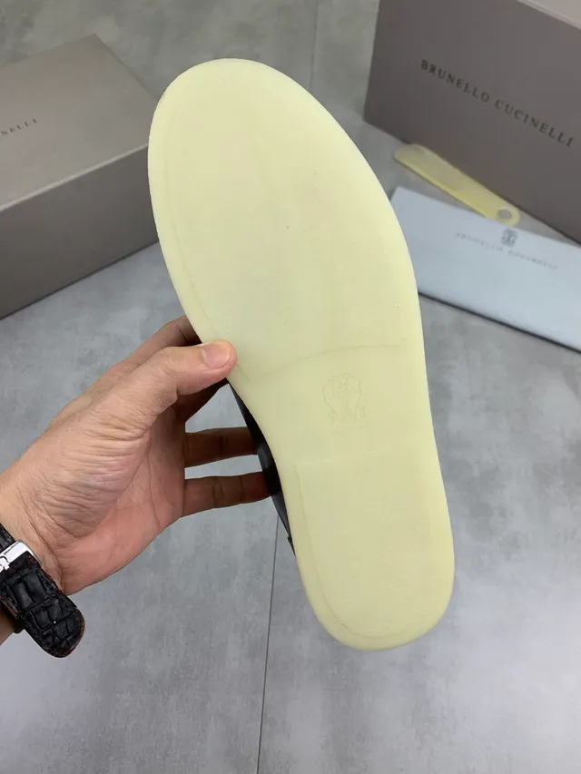 Brunello Cucinelli Navy White Leather Upper Flat Laces Casual Shoes 3