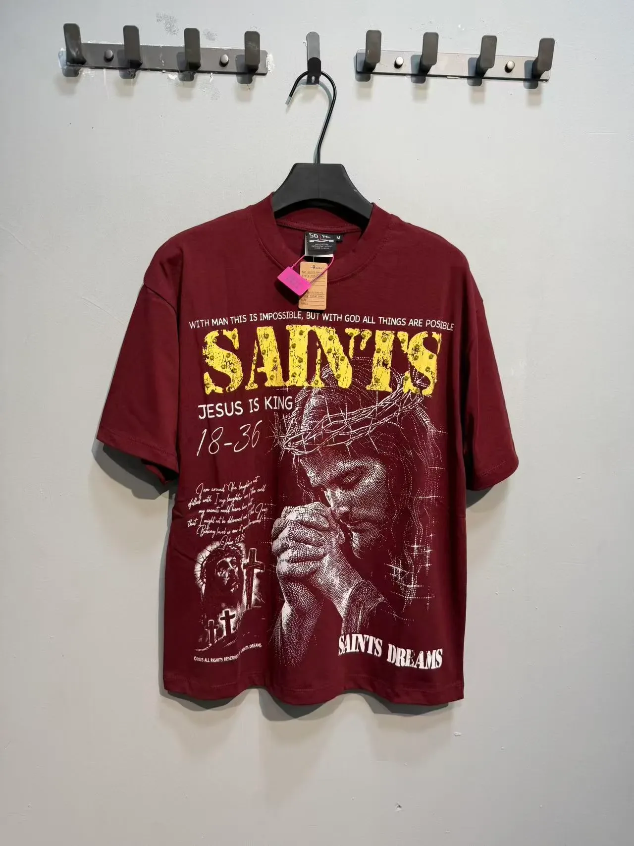Burgundy Black Oversized Fit Graphic Print T-Shirt 10