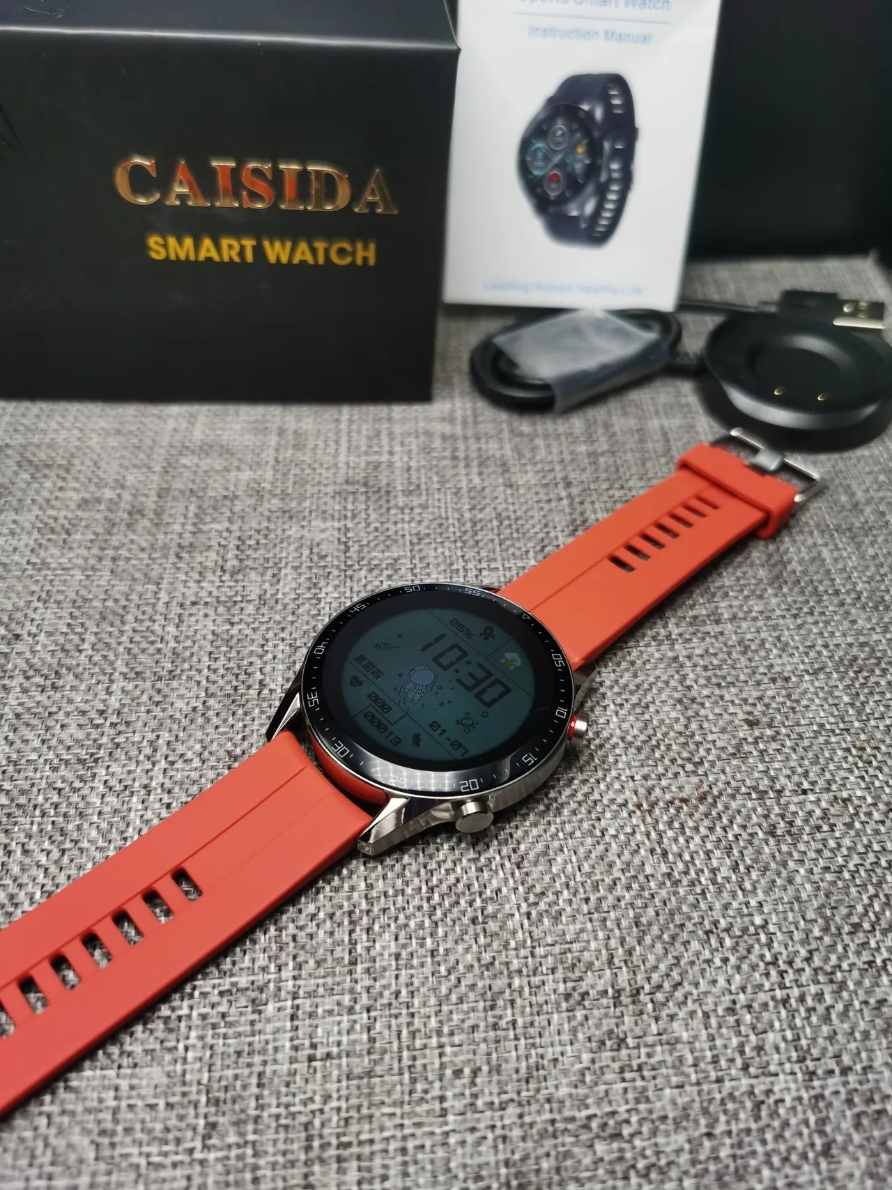 CAISIDA नारंगी चांदी गोल डिजिटल प्रदर्शन घूमता संख्या बेजेल खेल घड़ी 9