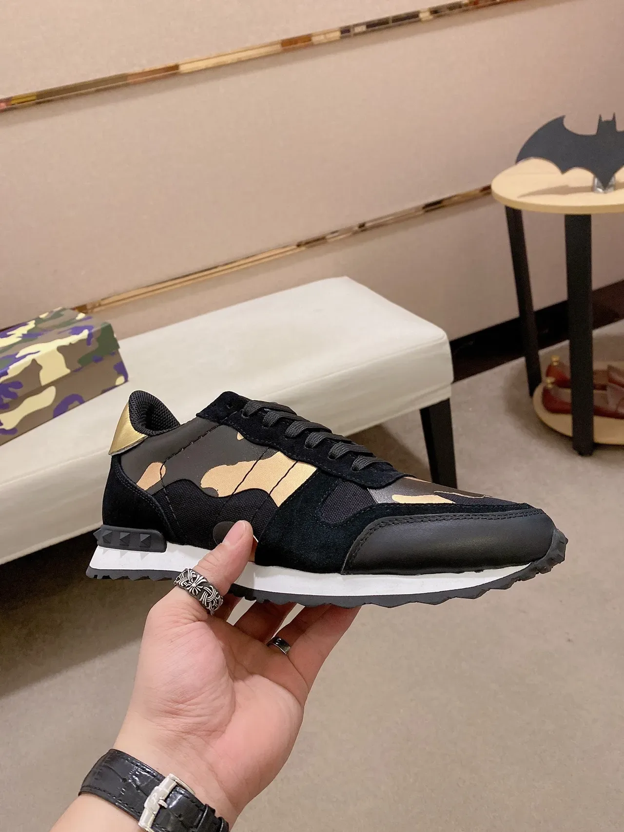 Camouflage Panel Black and Gold Lifestyle Sneaker 4