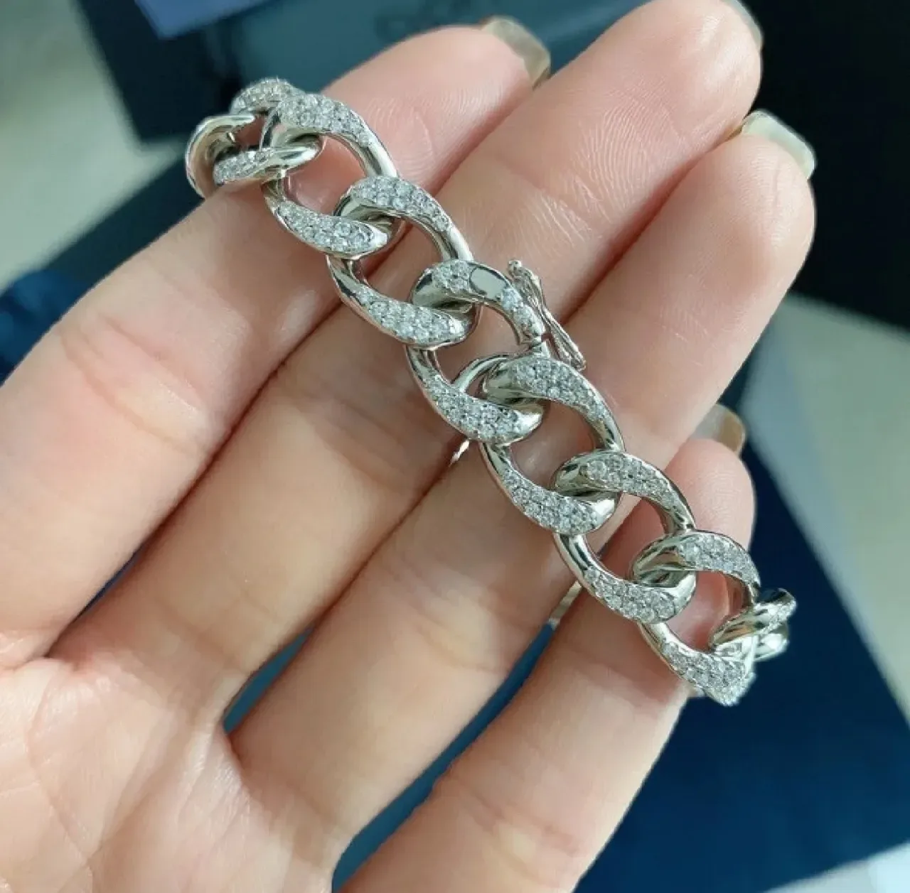 Chunky Curb-Link Pavé-Set Silver-Toned Bracelet 4