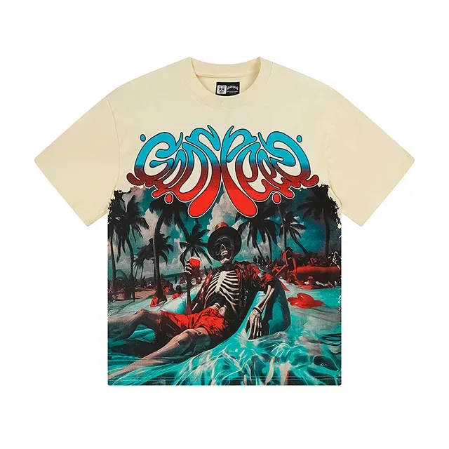 Cream Graphic-Print Oversized Double-Sided Art T-Shirt 2