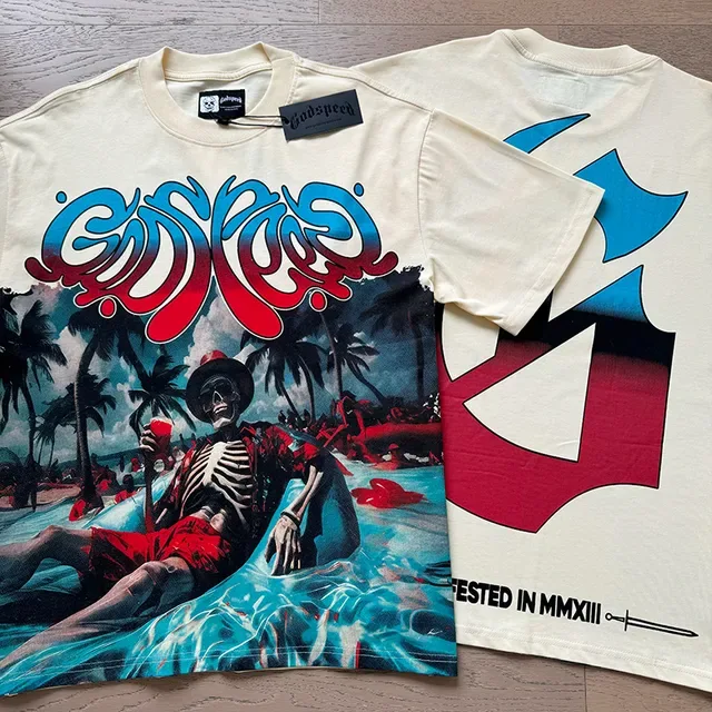 Cream Graphic-Print Oversized Double-Sided Art T-Shirt 4