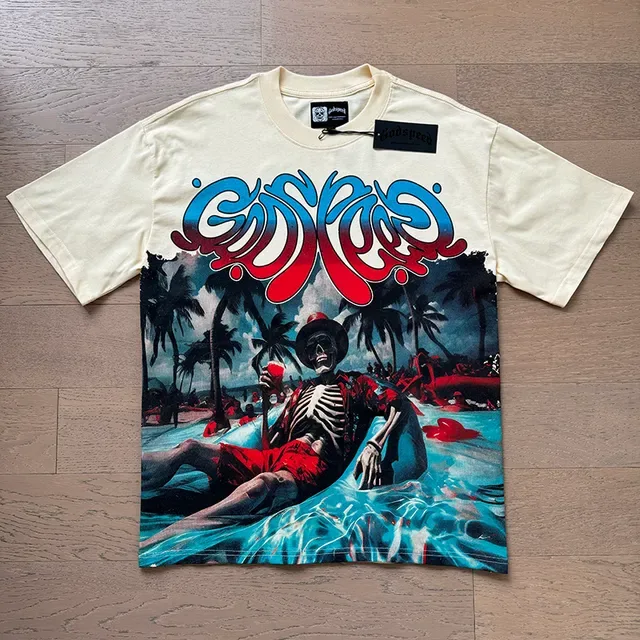 Cream Graphic-Print Oversized Double-Sided Art T-Shirt 5