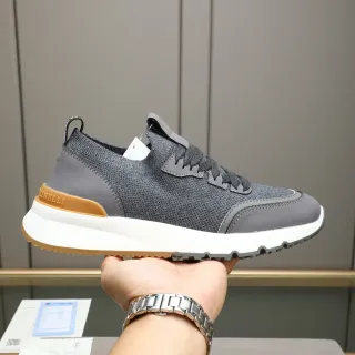 Cucinelli Gray Knit and Leather Lifestyle Sneaker