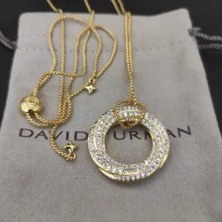 David Yurman Albion সোনা/রূপা লকিং ট্রিপল রিং Pavé-Set স্বচ্ছ পাথর নেকলেস