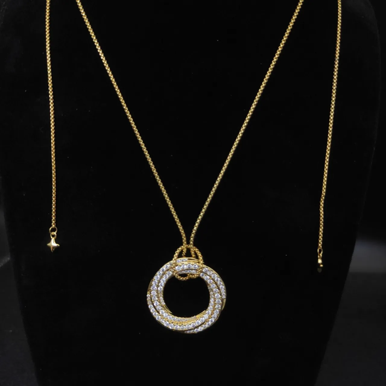 David Yurman Albion Gold Silver Interlocking Triple Rings Pavé-Set Clear Stones Necklace 5