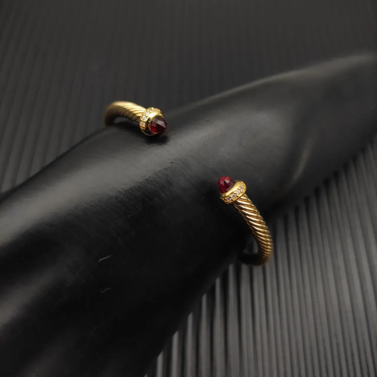 David Yurman Cable Classic Garnet-Tipped Gold Twist Bracelet 6