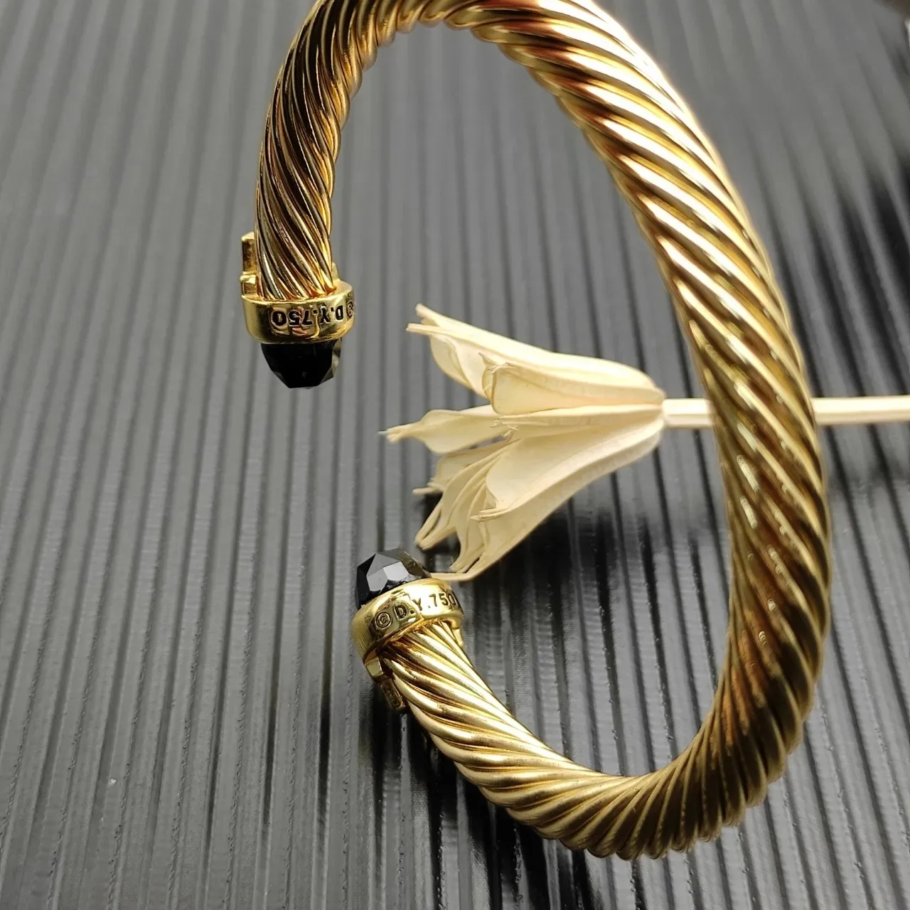 David Yurman Cable Classic Pulseira Ouro Preto Terminal Pedra Facetada Twisted 5