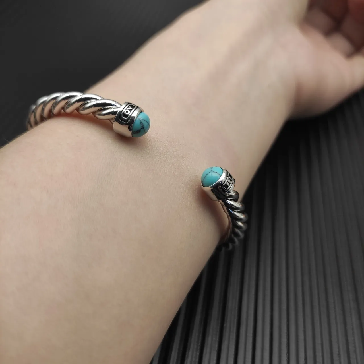 David Yurman Cable Classic Twisted Silver and Turquoise Bracelet 5