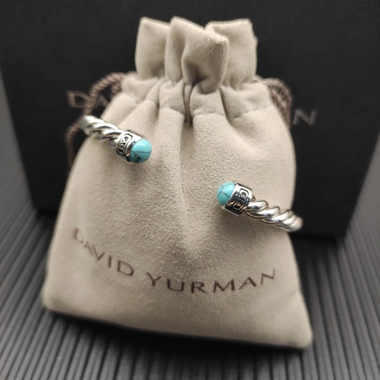 David Yurman Cable Classic Twisted Silver and Turquoise Bracelet 7