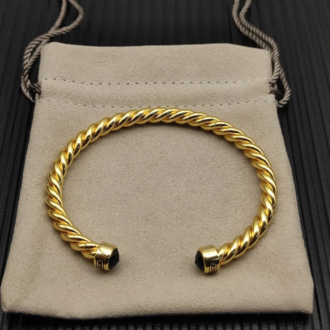 David Yurman Cable Classics Gold Black Twisted Bracelet 9