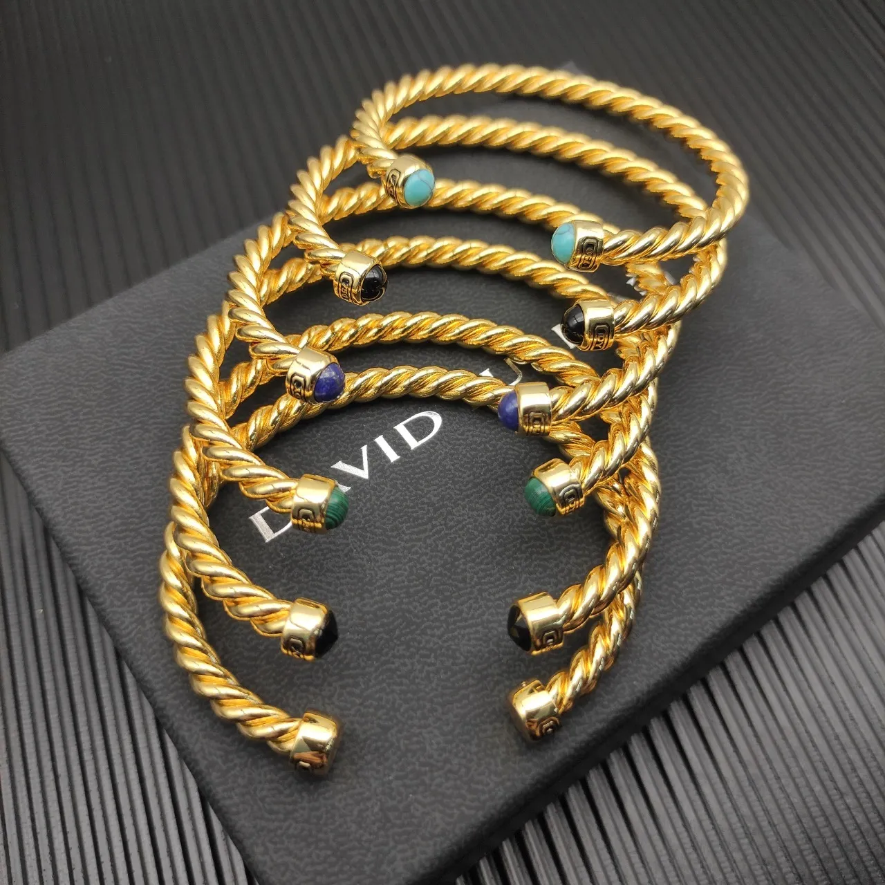 David Yurman Cable Classics Twisted Gold-Tone Lapis Lazuli Cuff Bracelet 3