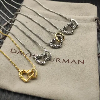 David Yurman Love Knot Argent Or Câble Tressé Cœurs Entrelacés Collier
