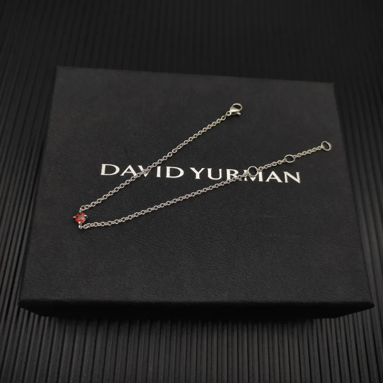 David Yurman Silver Orange Fine Chain Single-Stone Bracelet 6