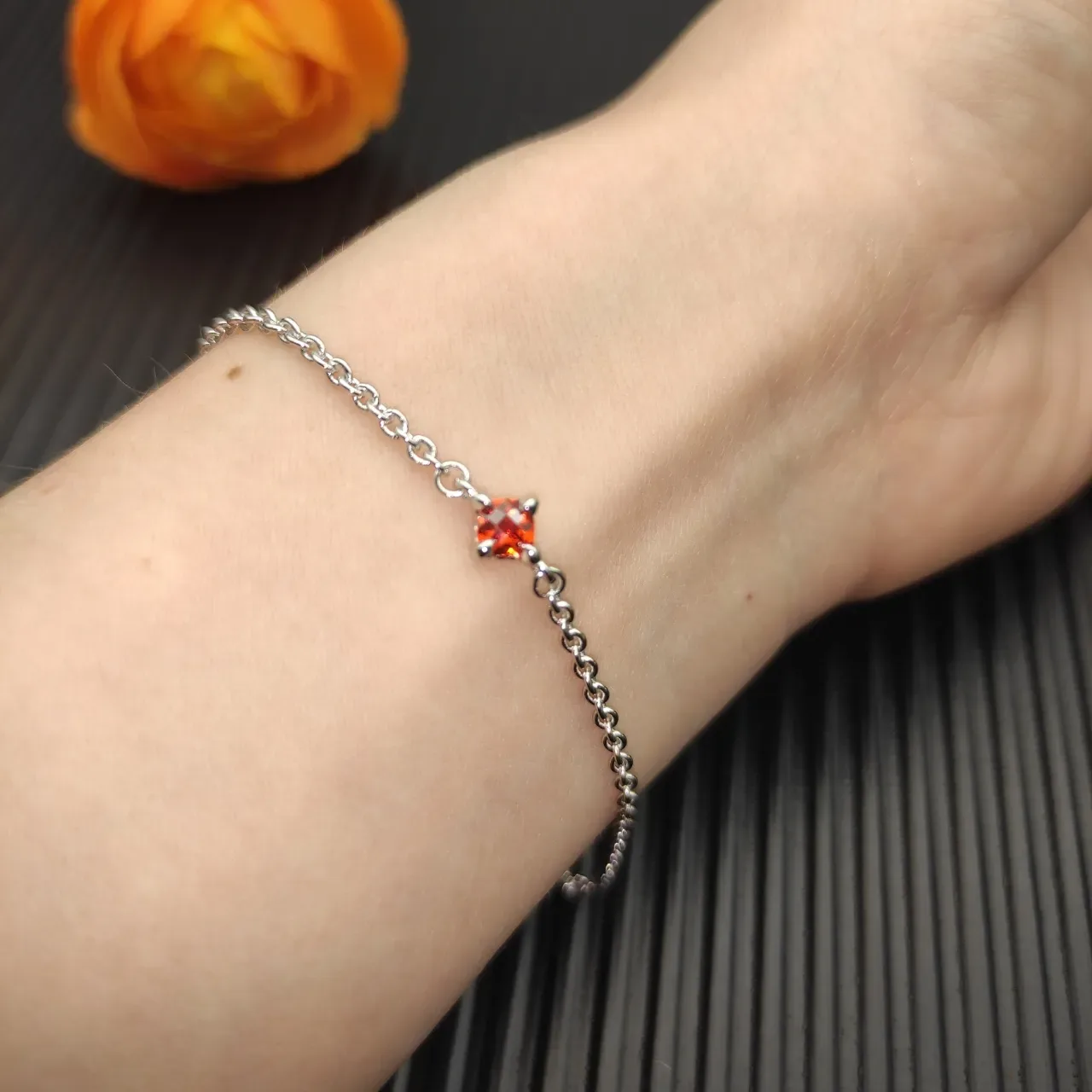 David Yurman Silver Orange Fine Chain Single-Stone Bracelet 9