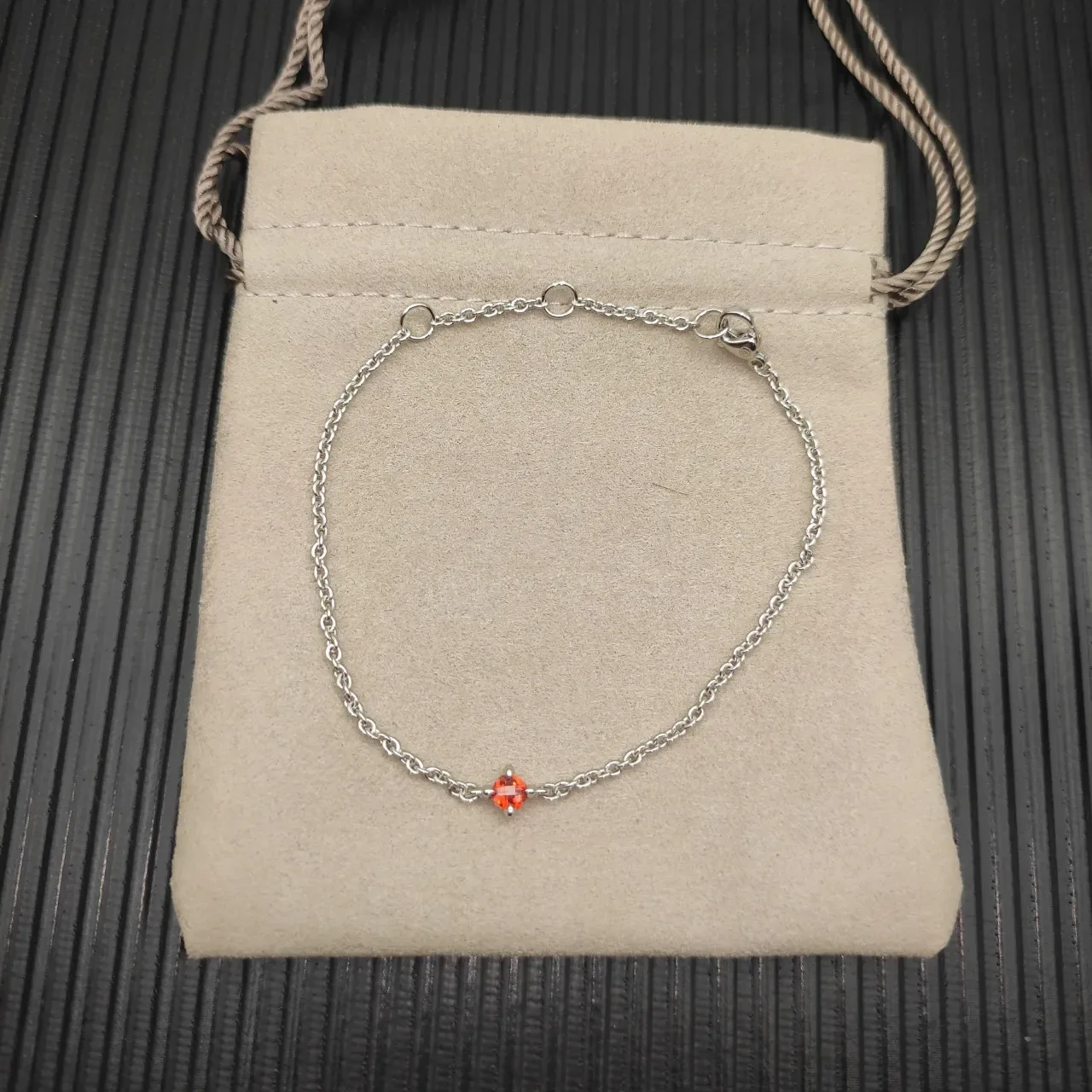 David Yurman Silver Orange Fine Chain Single-Stone Bracelet 10