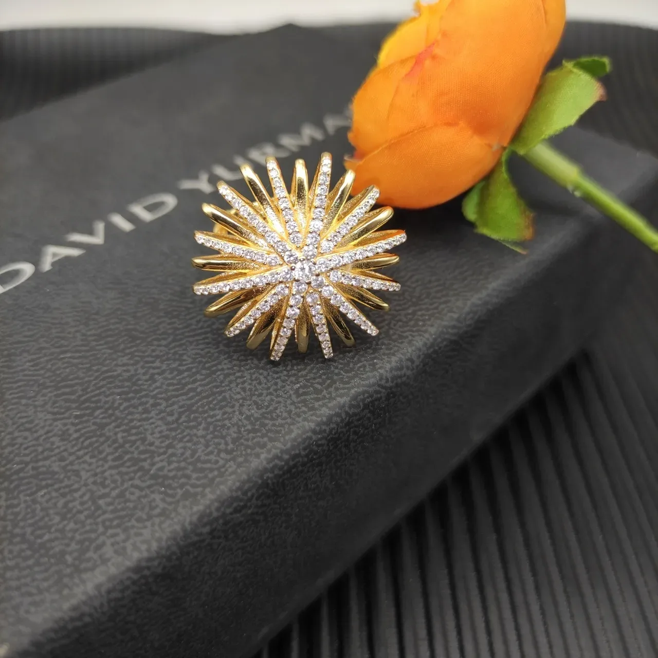 David Yurman Sunburst Pavé Diamond হলুদ সোনার আংটি 8