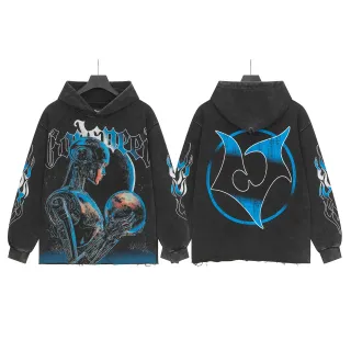 Distressed Black Oversized Graphic Print Hoodie
