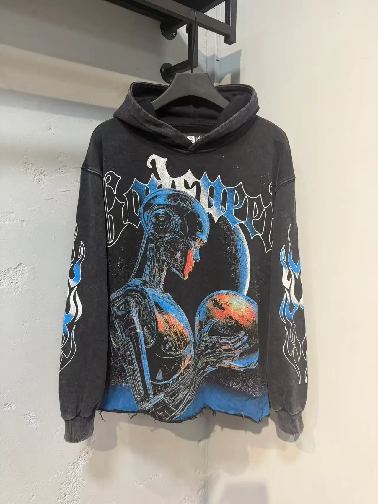 Distressed Black Oversized Graphic Print Hoodie 6
