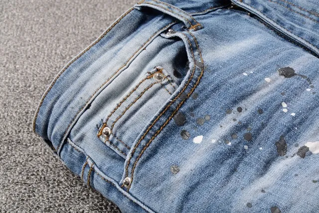 Jeans Desgastados con Salpicaduras de Pintura, Slim-Fit y Rotos 7