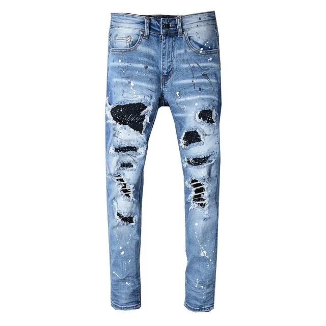 Jeans Desgastados con Salpicaduras de Pintura, Slim-Fit y Rotos 13