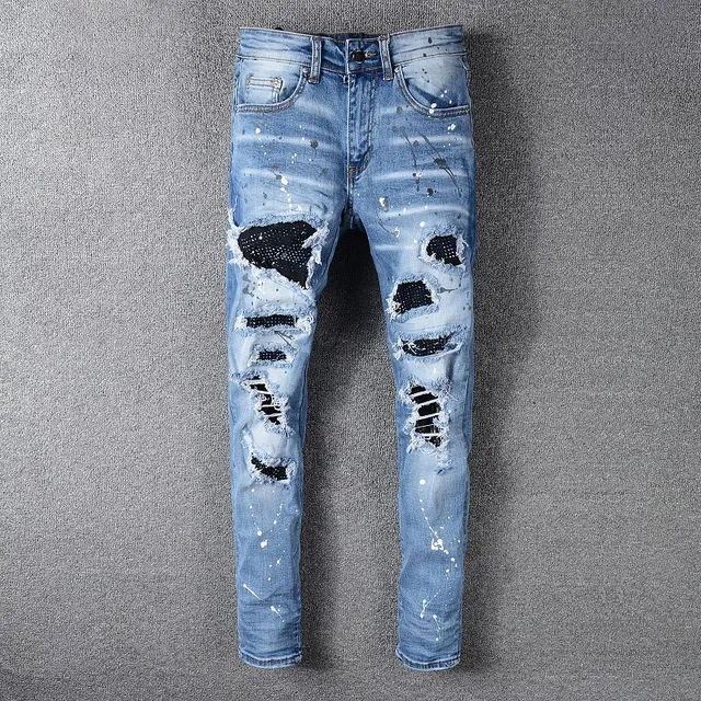 Jeans Desgastados con Salpicaduras de Pintura, Slim-Fit y Rotos 14
