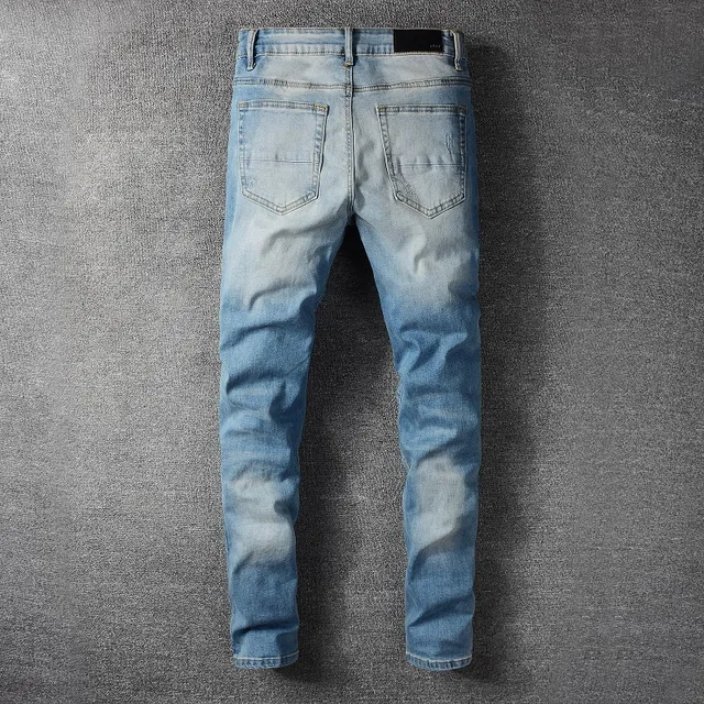 Distressed Slim-Fit Medium-Wash Blue Jeans 3