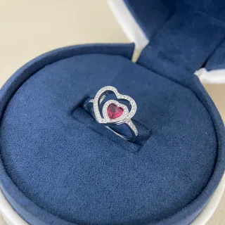 قلب مزدوج Pave-Set حجر وردي خاتم