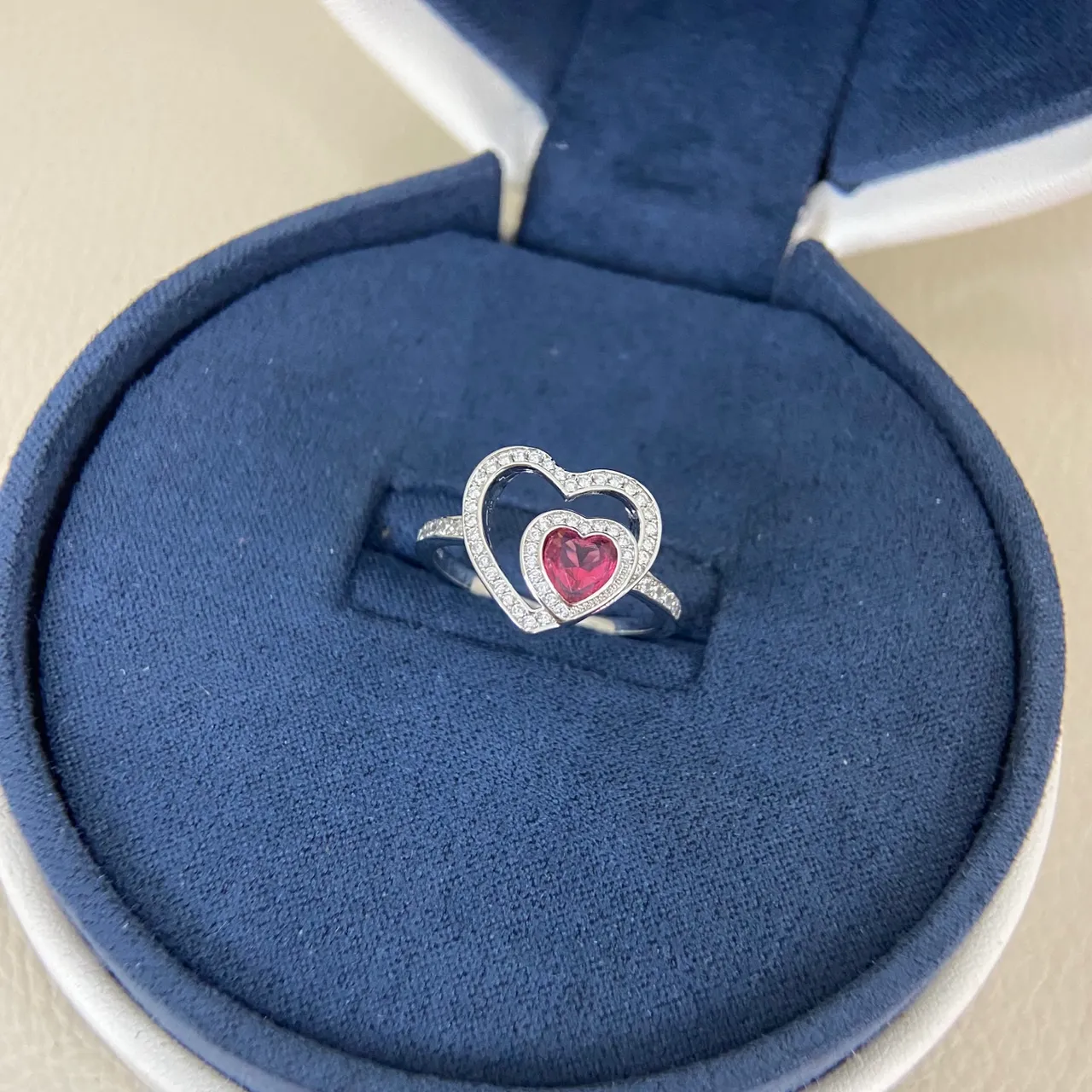 Double Heart Pave-Set Pink Gemstone Ring 2