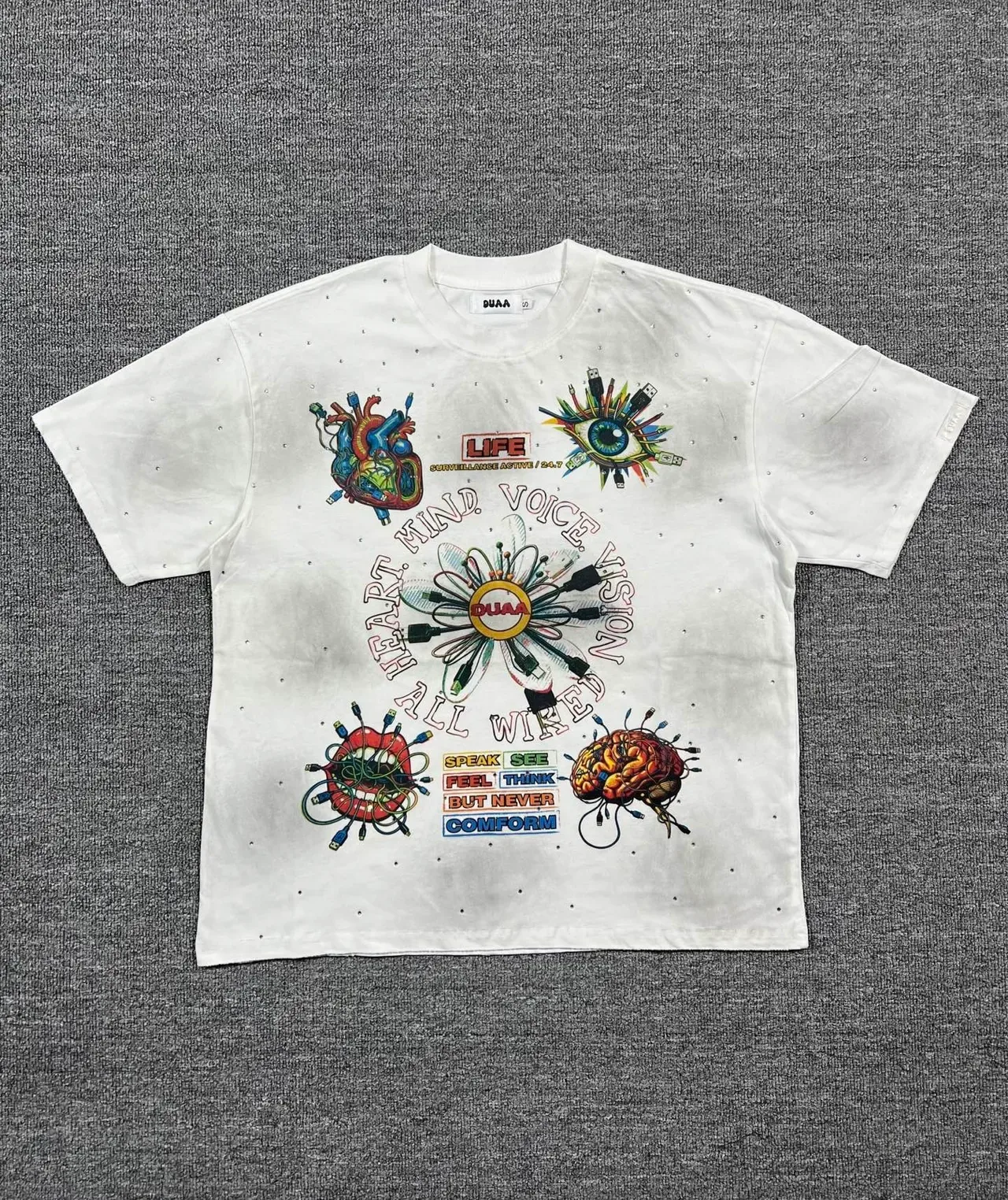 DUAA Graphic-Print Oversized Distressed White T-Shirt 6