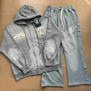 ELLSTAR Gray Zip-Up Hoodie and Snap-Side Jogger Tracksuit