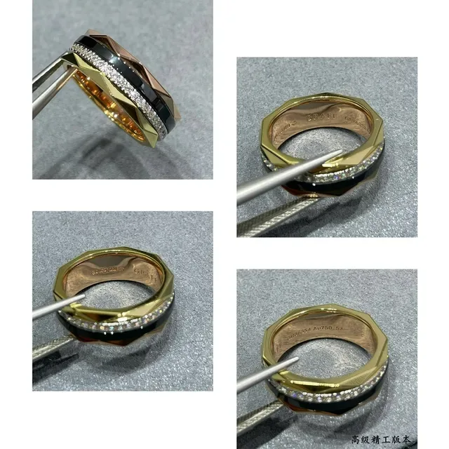 Bague de diamants pavé géométriques facettés avec enlay noir en ton doré 2