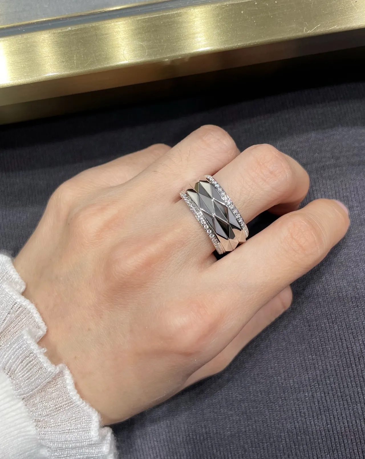 Faceted Geometric Pavé Multi-Tone Statement Rings 9
