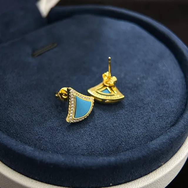 Fan-Shaped Enamel and Pavé Stud Earrings 2