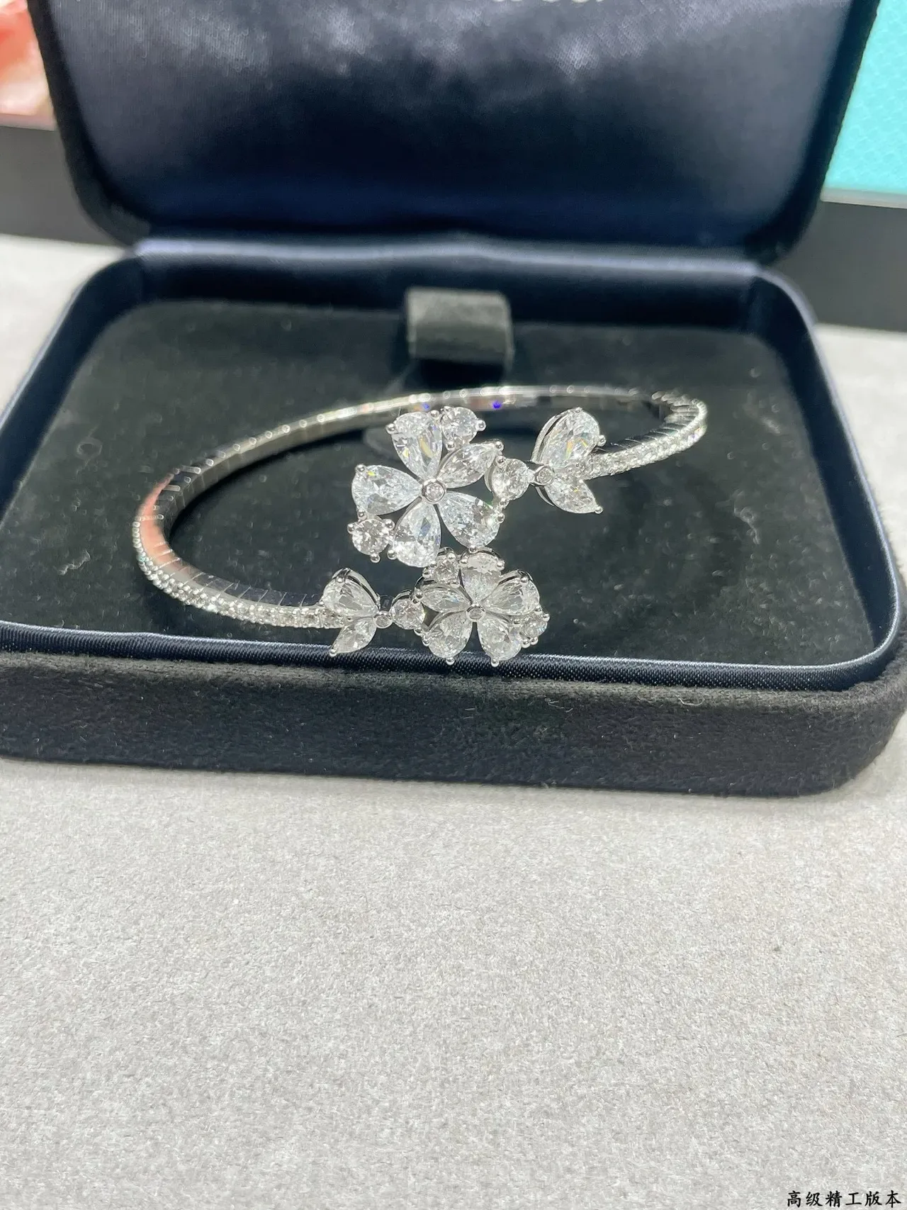 Floral Crystal-Encrusted Silver-Tone Hinged Bangle Bracelet 5