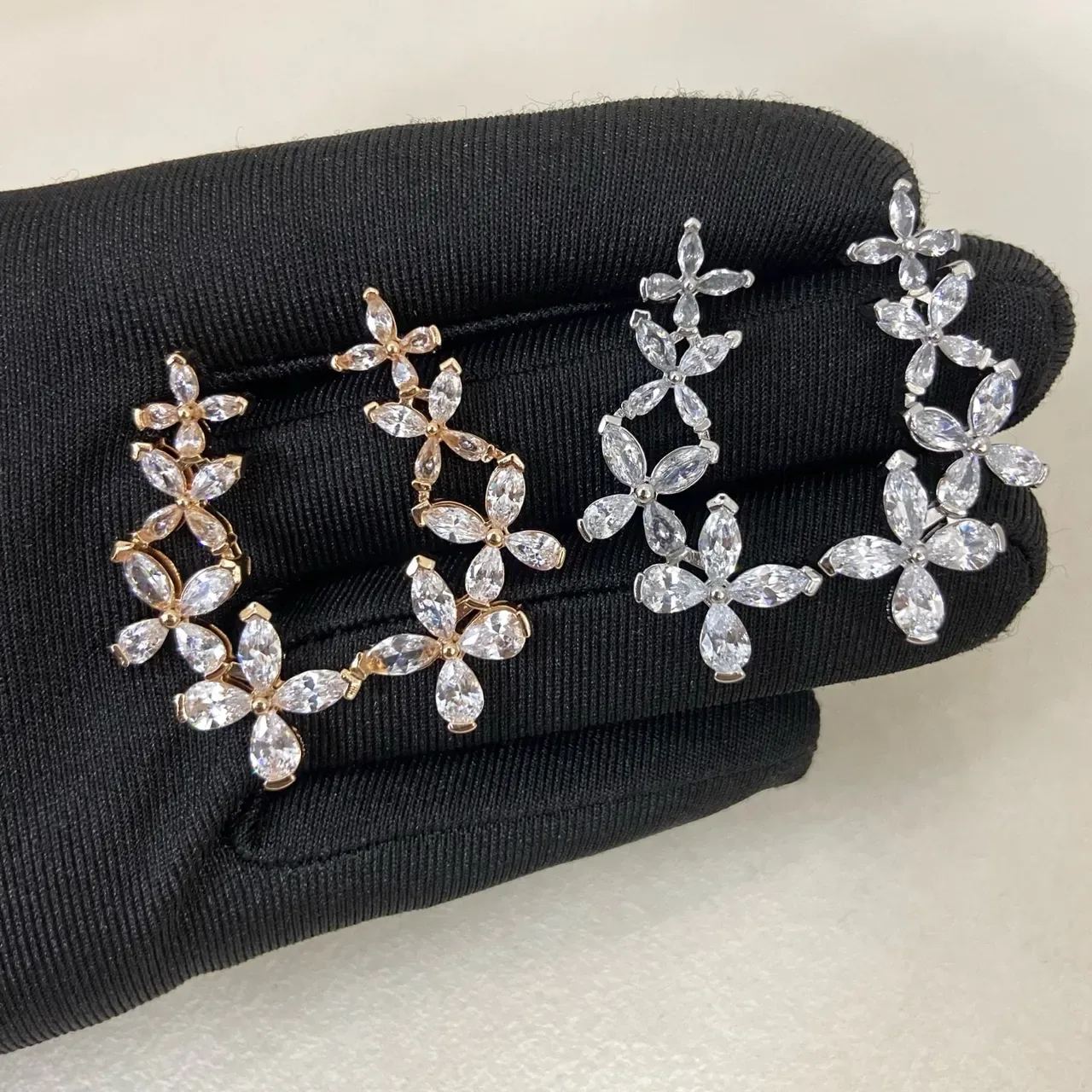 Floral Marquise-Cut Crystal Dangling Earrings 2