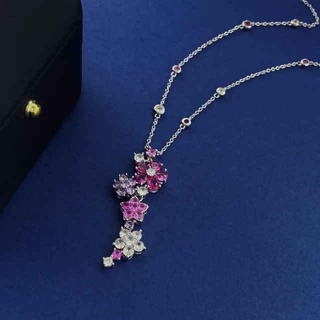 Floral Multi-Gemstone Cascade Pendant Necklace 3
