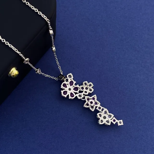 Floral Multi-Gemstone Cascade Pendant Necklace 4